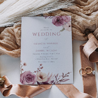 Convite Casamento Floral de Elegante Dusty Rosa Mauve
