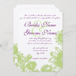 Convite Casamento Floral de Elegante Roxo e Vintage Verde
