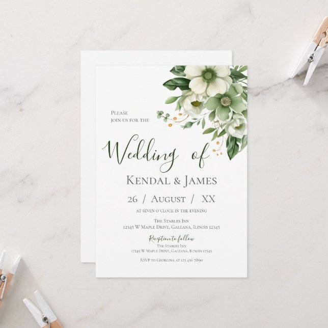 Convite Casamento Floral de Emerald Green (Frente/Verso In Situ)