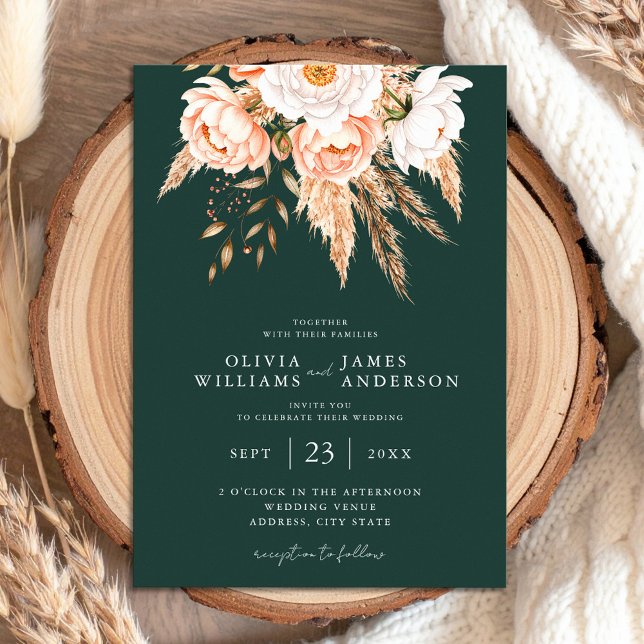 Convite Casamento Floral de Emerald Green Boho Chic (Criador carregado)