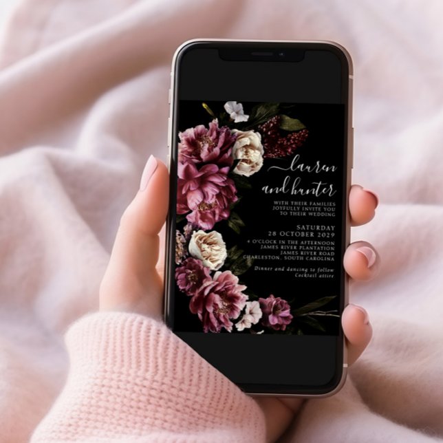 Convite Casamento Floral De Escovas Escuras Escuras Escura (Criador carregado)