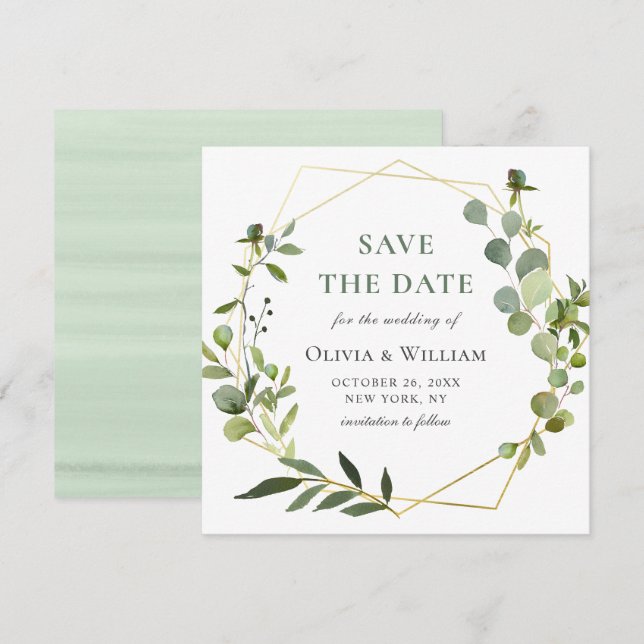 Convite Casamento Floral de Eucalipto Moderno SALVE A DATA (Frente/Verso)