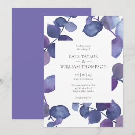 Convite Casamento Floral de Eucalipto Roxo Moderno Elegant