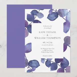 Convite Casamento Floral de Eucalipto Roxo Moderno Elegant