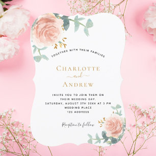 Convite casamento floral de eucalipto verde rosa