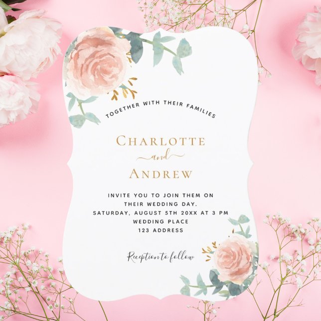 Convite casamento floral de eucalipto verde rosa (Criador carregado)