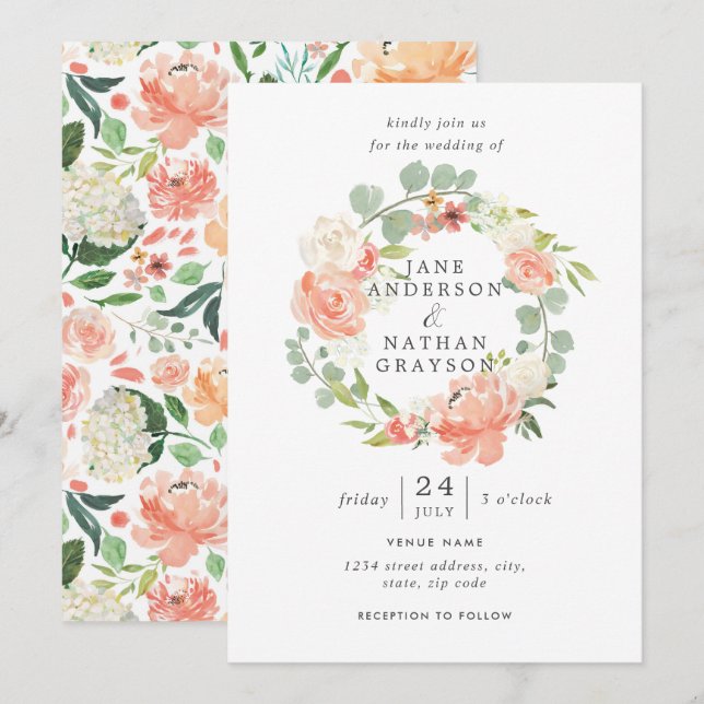 Convite Casamento Floral de Ferida Floral por Aquarela (Frente/Verso)