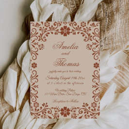 Convite Casamento Floral de Fiesta Beige Mexicano
