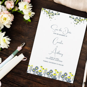 Convite Casamento Floral de Flor Amarelo Azul