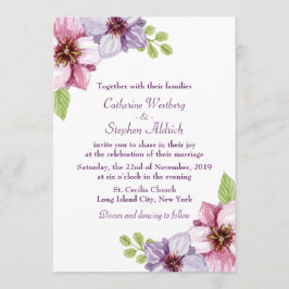 Convite Casamento Floral de Flor de Água Púrpura
