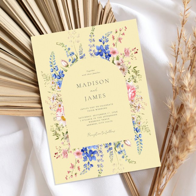 Convite Casamento Floral de Flor de Boho Amarelo Minimalis (Criador carregado)