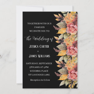 Convite Casamento Floral de Flor de Cor Negra Rústica de o