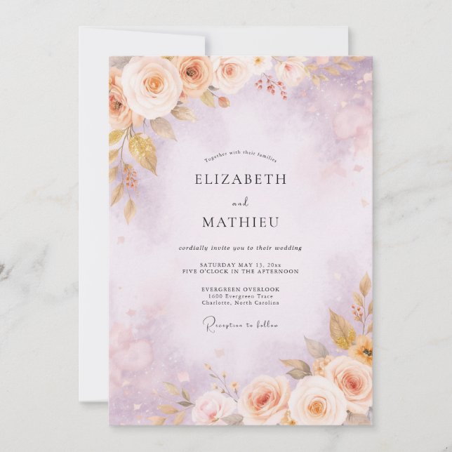 Convite Casamento Floral de Flor de Pessegueiro (Frente)