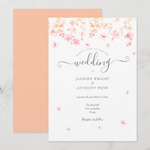 Convite Casamento Floral de Flor de Pessegueiro