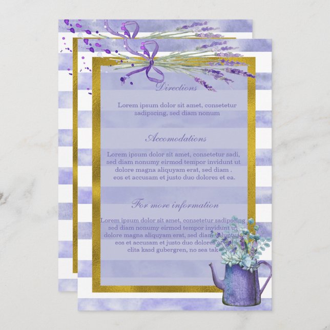 Convite Casamento Floral de Flor Roxo-Lavanda (Frente/Verso)
