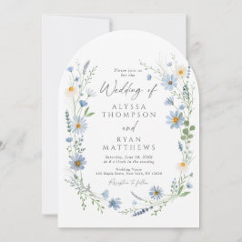 Convite Casamento Floral de Flor Silvestre Azul Empoeirado