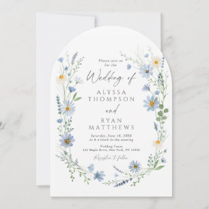 Convite Casamento Floral de Flor Silvestre Azul Empoeirado