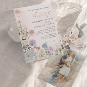 Convite Casamento Floral de Flor Silvestre BOHO em Aquarel