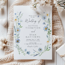 Convite Casamento Floral de Flor Silvestre de Sálvia Azul