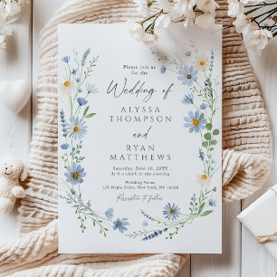 Convite Casamento Floral de Flor Silvestre de Sálvia Azul 