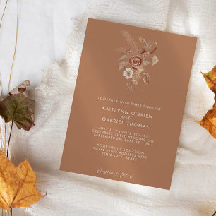 Convite Casamento Floral de Flor Silvestre Terracota em Aq