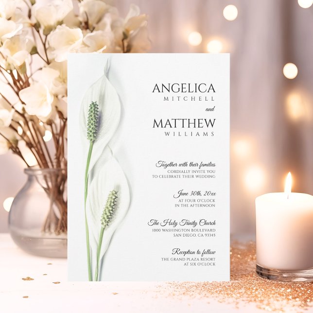 Convite Casamento Floral de Flores de Lily, Calla Branca E (Elegant White Calla Lily Flowers Floral Wedding Invitation)