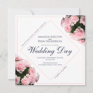 Convite Casamento Floral de Flores de Rosa Rosa Elegante