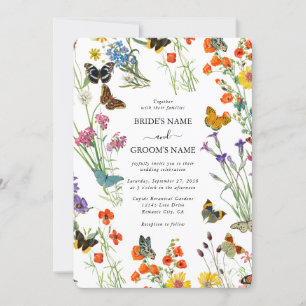 Convite Casamento Floral de Flores Selvagens de Aquarela B
