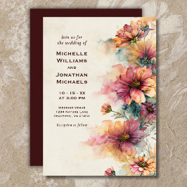 Convite Casamento Floral de Flores Silvestres Aquarela Bor