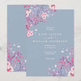 Convite Casamento Floral de Flores Silvestres Azul Empoeir