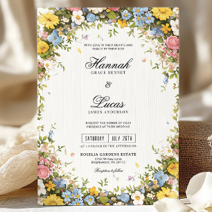 Convite Casamento Floral de Flores Silvestres Coloridas