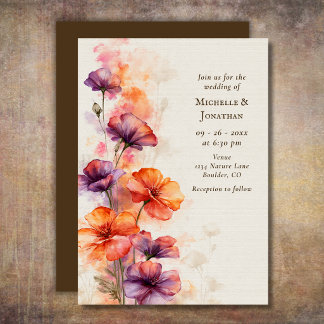Convite Casamento Floral de Flores Silvestres com Aquarela