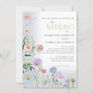 Convite Casamento Floral de Flores Silvestres Elegantes BO