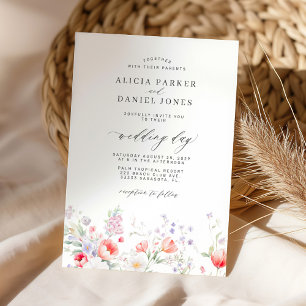 Convite Casamento floral de flores silvestres minimalista