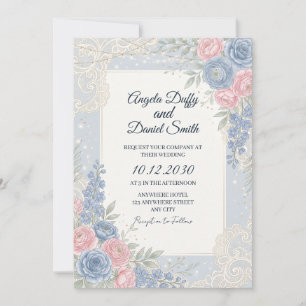 Convite Casamento Floral de Flores Silvestres Pastel