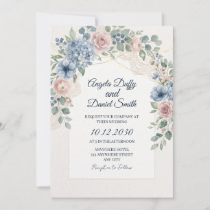 Convite Casamento Floral de Flores Silvestres Pastel
