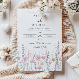 Convite Casamento Floral de Flores Silvestres Pastel Suave