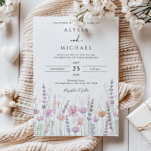 Convite Casamento Floral de Flores Silvestres Pastel Suave