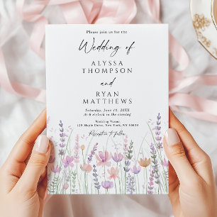 Convite Casamento Floral de Flores Silvestres Pastel Suave