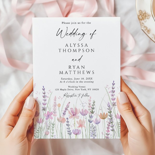 Convite Casamento Floral de Flores Silvestres Pastel Suave (Criador carregado)