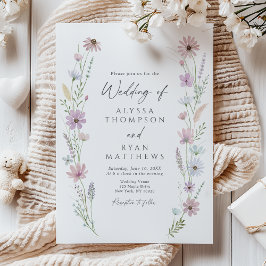 Convite Casamento Floral de Flores Silvestres Pastel Vinta