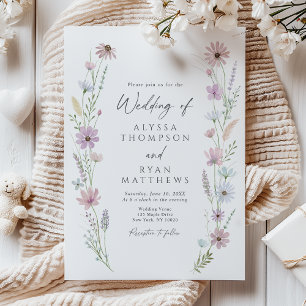 Convite Casamento Floral de Flores Silvestres Pastel Vinta