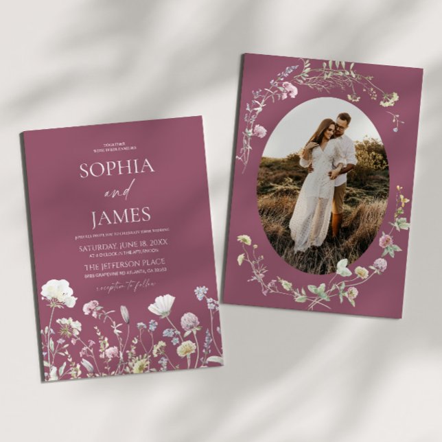 Convite Casamento Floral de Flores Silvestres Roxas Elegan (Criador carregado)
