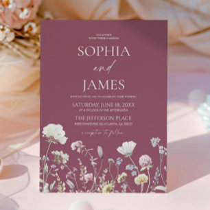 Convite Casamento Floral de Flores Silvestres Roxas Elegan
