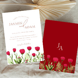 Convite Casamento Floral de Flores Silvestres Vermelho Car