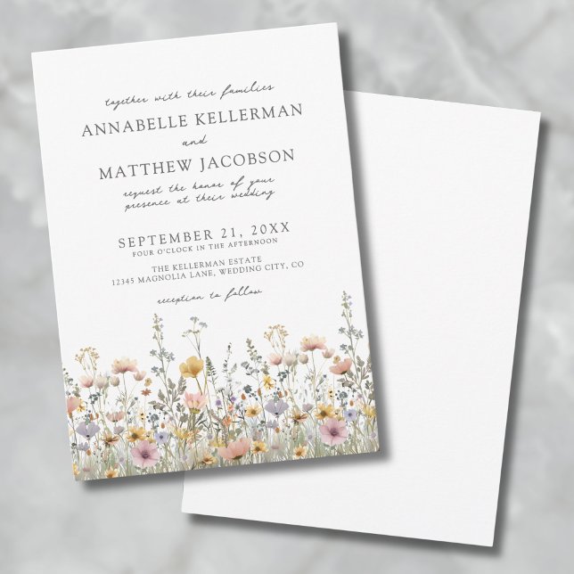 Convite Casamento Floral de Flores Vazias Botânicas (Botanical Wildflower Watercolor Floral Wedding Invitation)