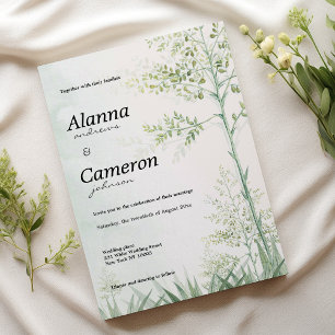 Convite Casamento floral de folha verde-bovinal