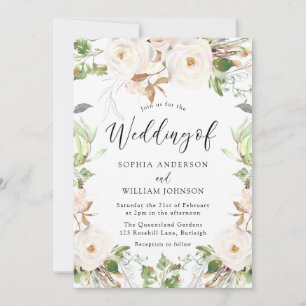 Convite Casamento Floral de Folha Verde e Blush