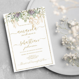 Convite Casamento floral de folhagem de ouro branco