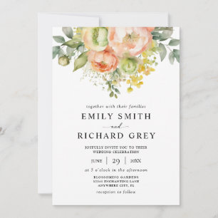 Convite Casamento Floral de Folhagem de Pêssego Elegante e